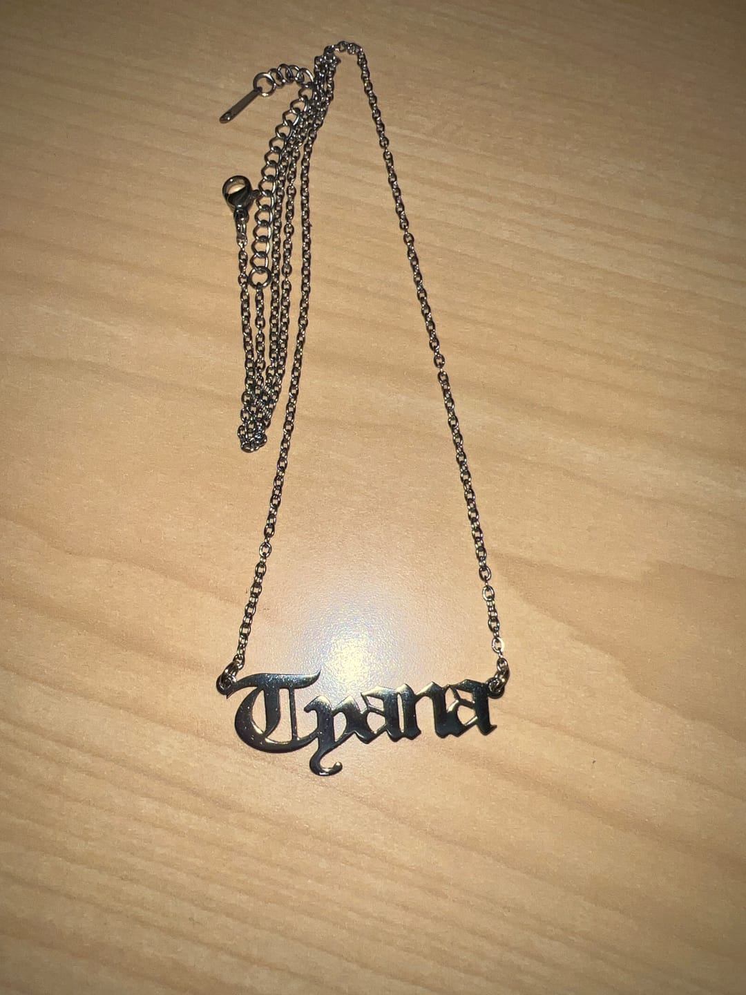 Customer photo review of Gothic Name Necklace