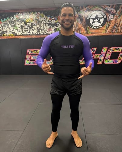 Customer photo review of Standard Purple Long Sleeve No-Gi Mens BJJ Rash Guard