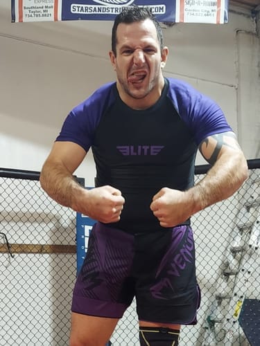 Customer photo review of Standard Purple Short Sleeve No-Gi Mens BJJ Rash Guard