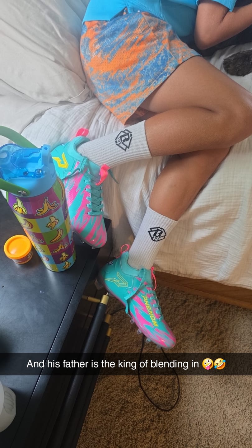 Customer photo review of Kool-Aid 'Sharkleberry Fin' Football Cleats - Quantum Speed by Phenom Elite