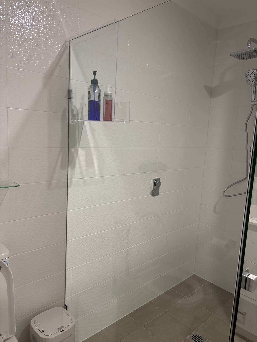 Customer photo review of Clear Acrylic Shower Shelf