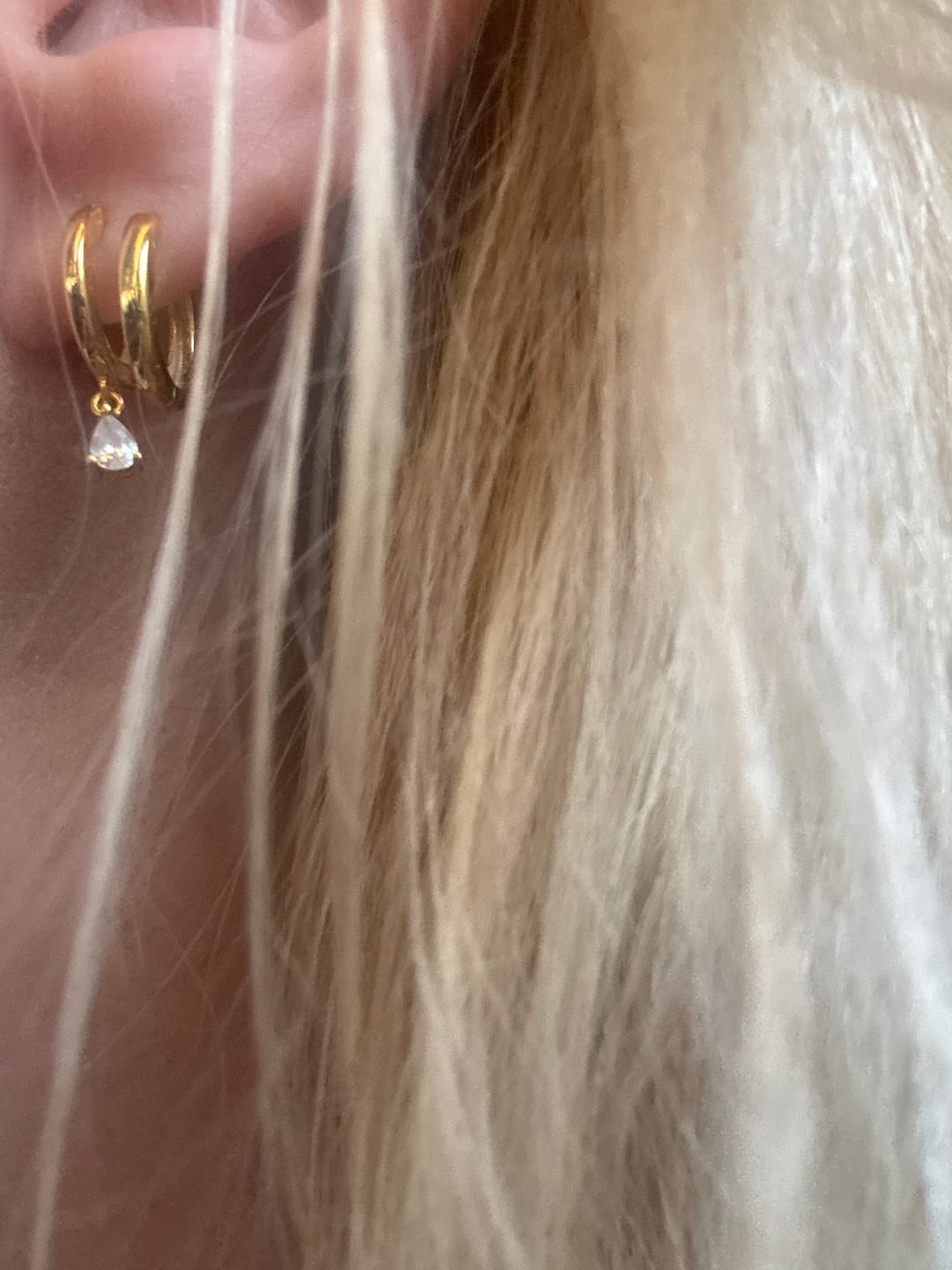 Customer photo review of Crystal Drop Hoop Earrings Gold