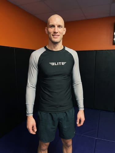 Customer photo review of Standard Gray Long Sleeve No-Gi Mens BJJ Rash Guard