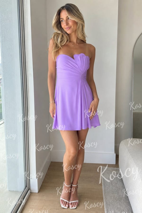 Customer photo review of Lilac Strapless Satin Short A-Line Homecoming Dress with Ruffles