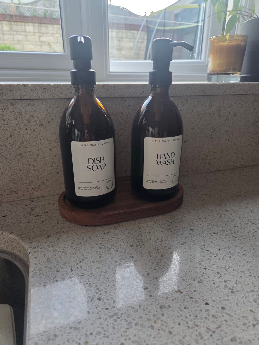 Customer photo review of 500ml Amber Glass Bottle with Metal Pump White Label