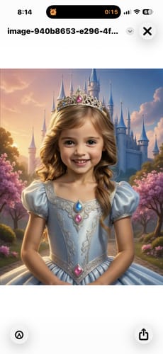Reviewer's 'The Rainbow Princess' custom portrait of their granddaughter in a beautiful blue gown.