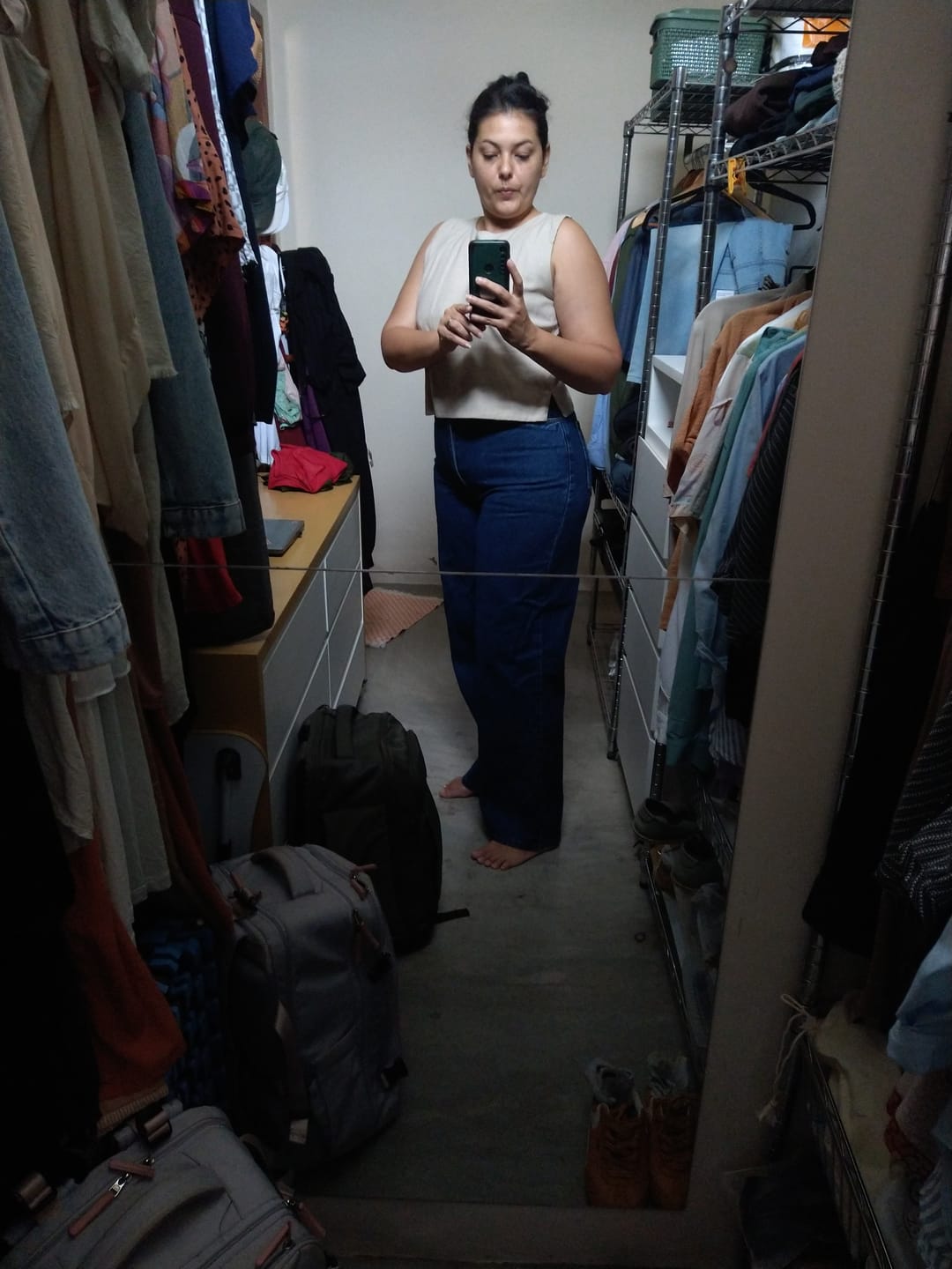 Customer photo review of Calça Jeans Wide Leg Buriti Azul Escuro
