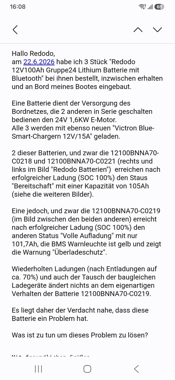 Customer photo review of 【Superpreis】0% MwSt.- Redodo 12V100Ah Gruppe24 Lithium Batterie mit Bluetooth | Batterie Wohnmobil, Solarbatterie