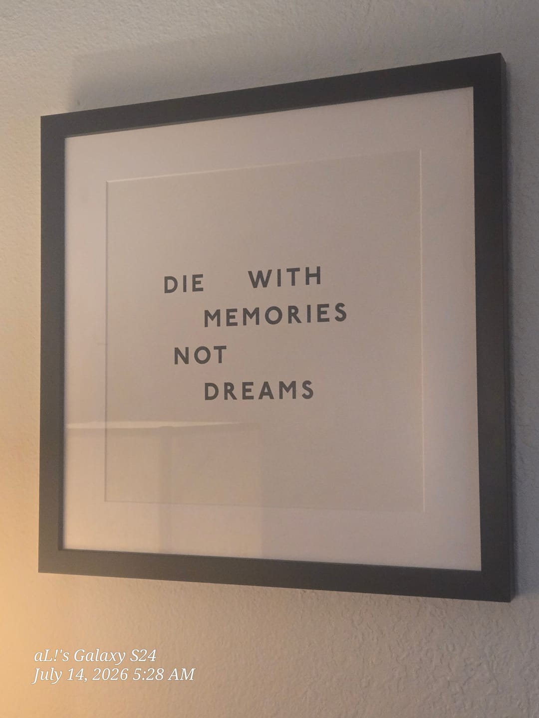 Customer photo review of Die With Memories Not Dreams