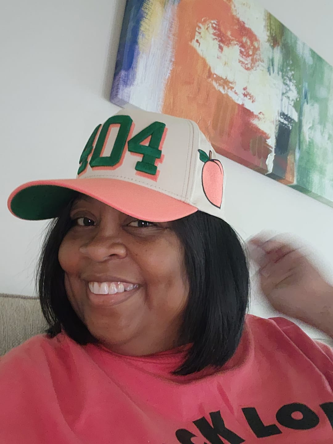 Customer photo review of 404 Atlanta Summer Peach Snapback Hat | BLK FRVR