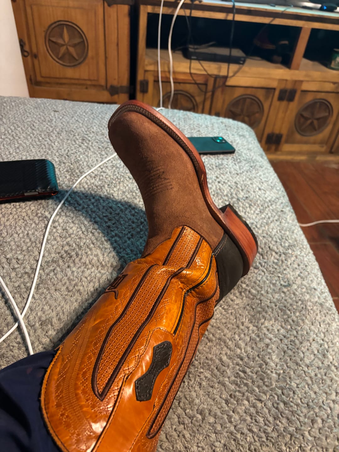 Customer photo review of Cognac Rough-Out Boots - Square Toe