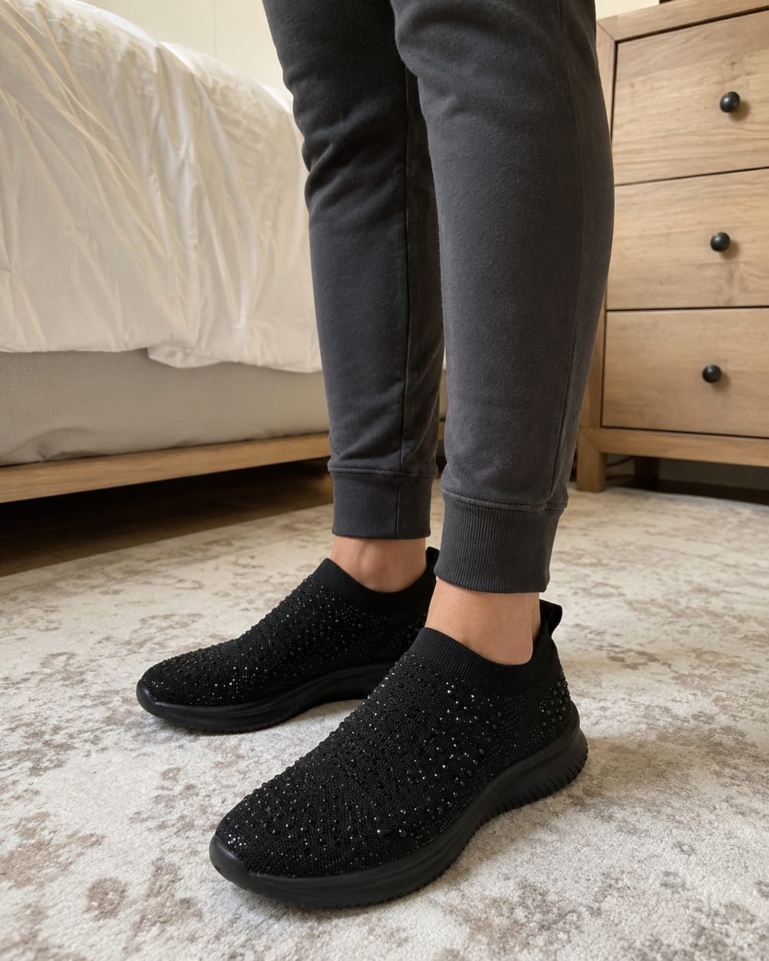 Customer photo review of Lucky Step Rhinestone Sock Sneakers