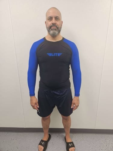 Customer photo review of Standard Blue Long Sleeve No-Gi Mens BJJ Rash Guard