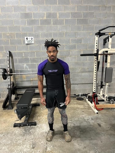 Customer photo review of Standard Purple Short Sleeve No-Gi Mens BJJ Rash Guard