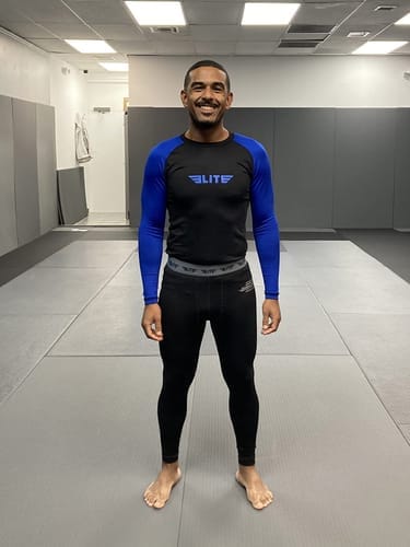 Customer photo review of Standard Blue Long Sleeve No-Gi Mens BJJ Rash Guard
