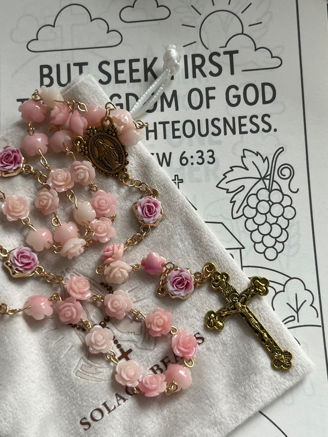 Customer photo review of Solacebeads Carved Rose Artistic Rosary: Gentle Devotion With Miraculous Medal & Crucifix