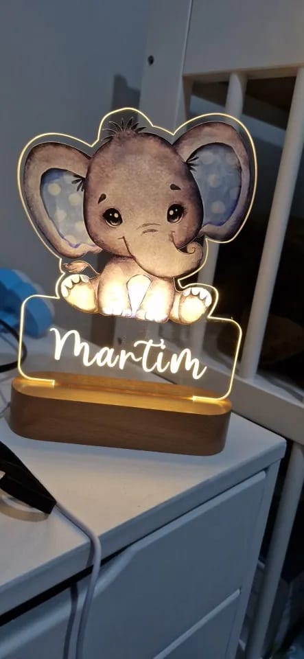 Customer photo review of Elephant with Blue Ears Personalized Name Light
