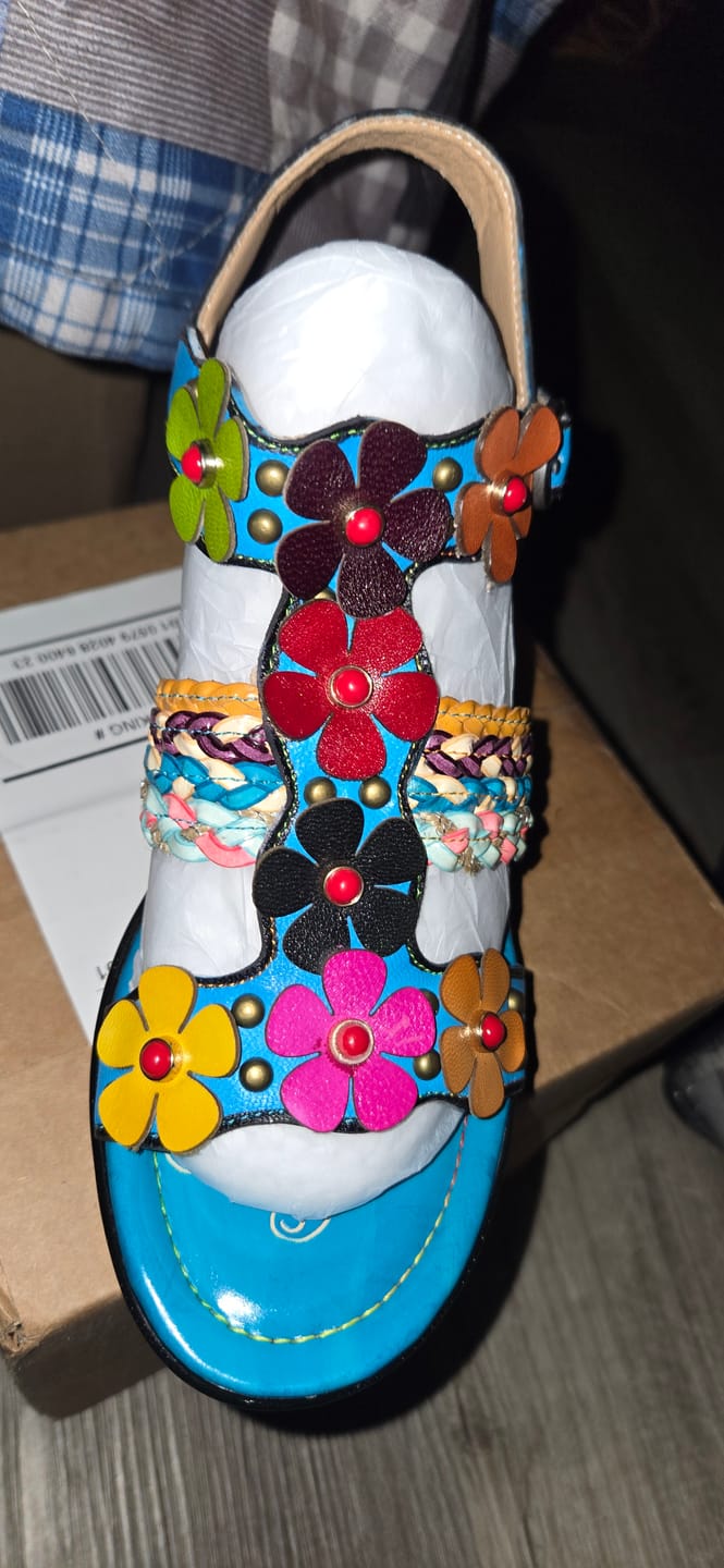 Customer photo review of Printed Leather Handmade Floral Sandals