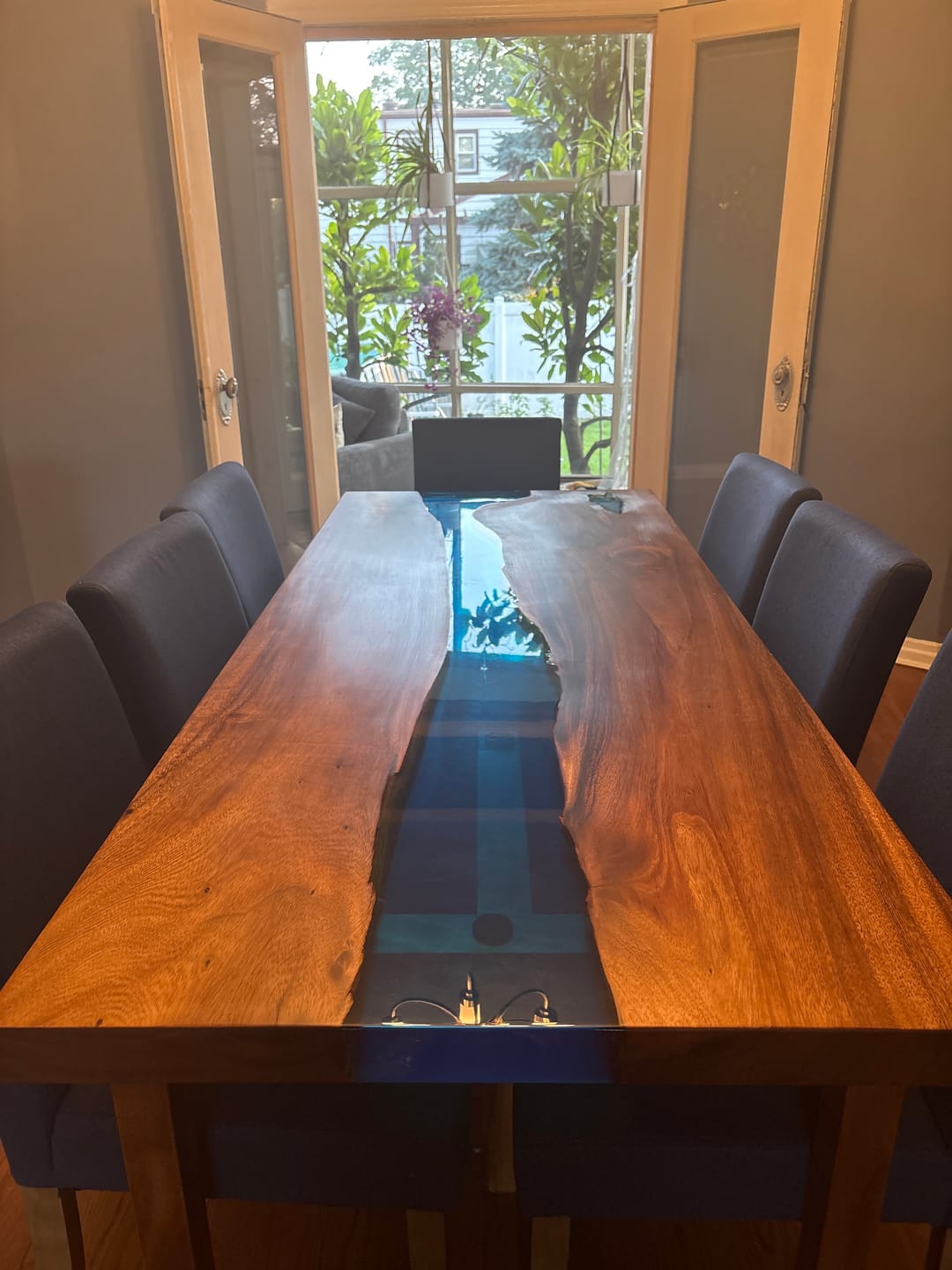Customer photo review of Live Edge Walnut Blue Resin Square Dining Table Handmade Epoxy Table - P19