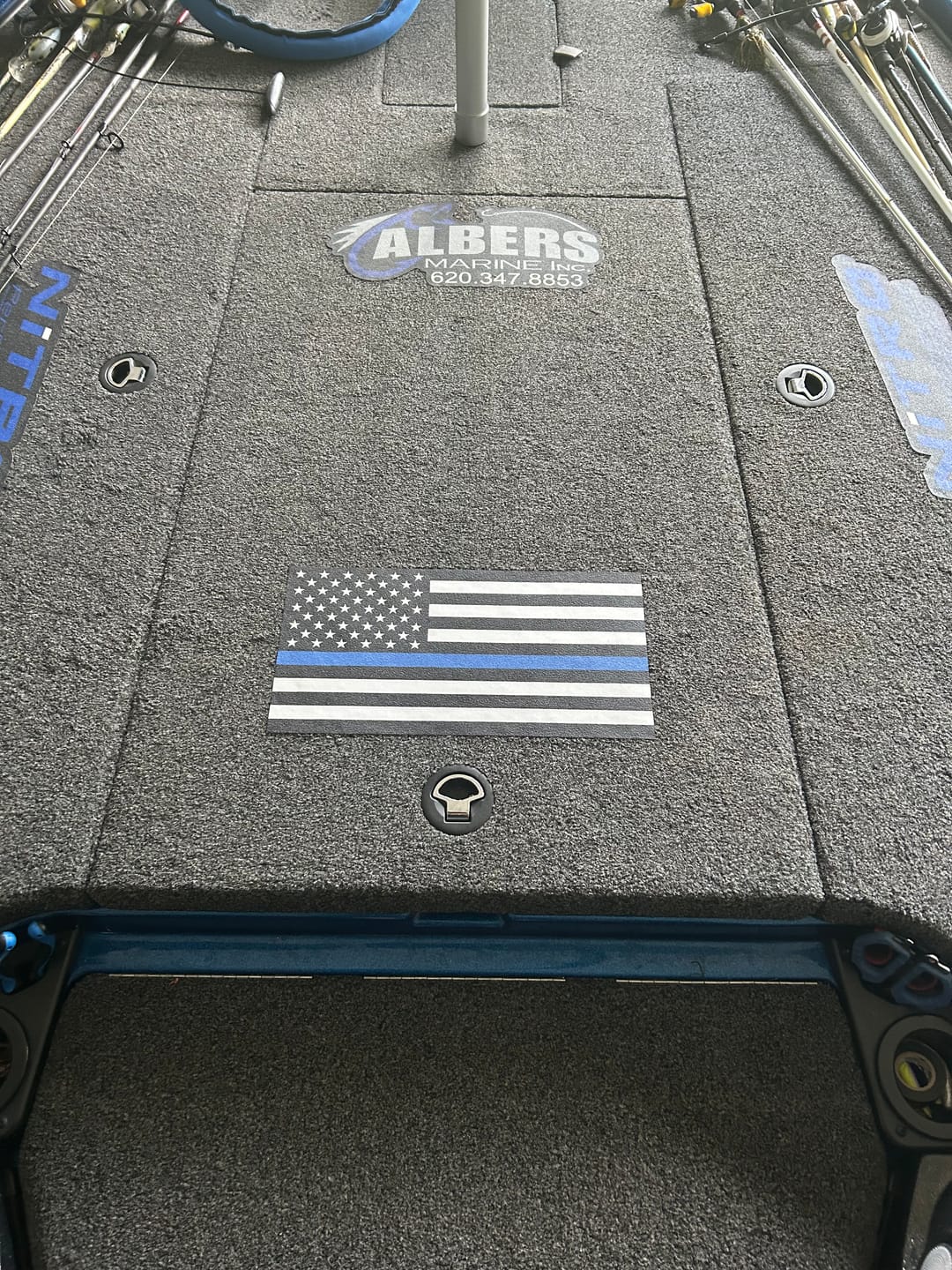 Customer photo review of Police Thin Blue Line American Flag Carpet Graphic