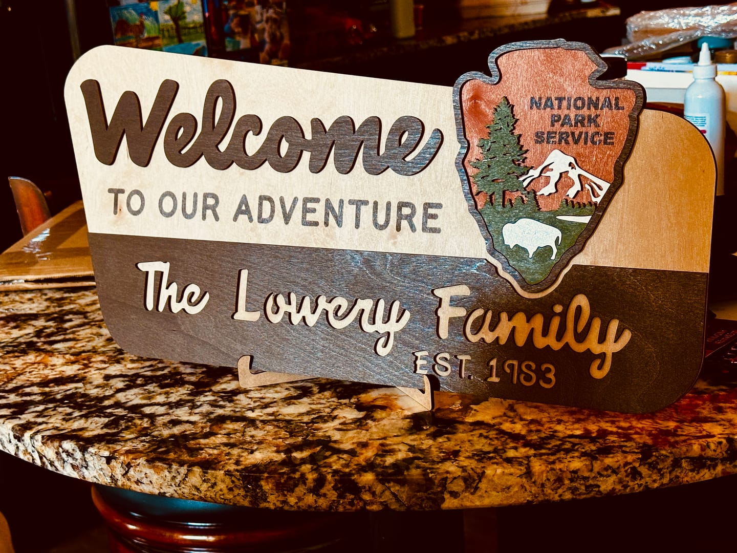 Customer photo review of 3D National Park Service Family Name Welcome Sign (Bison Design)
