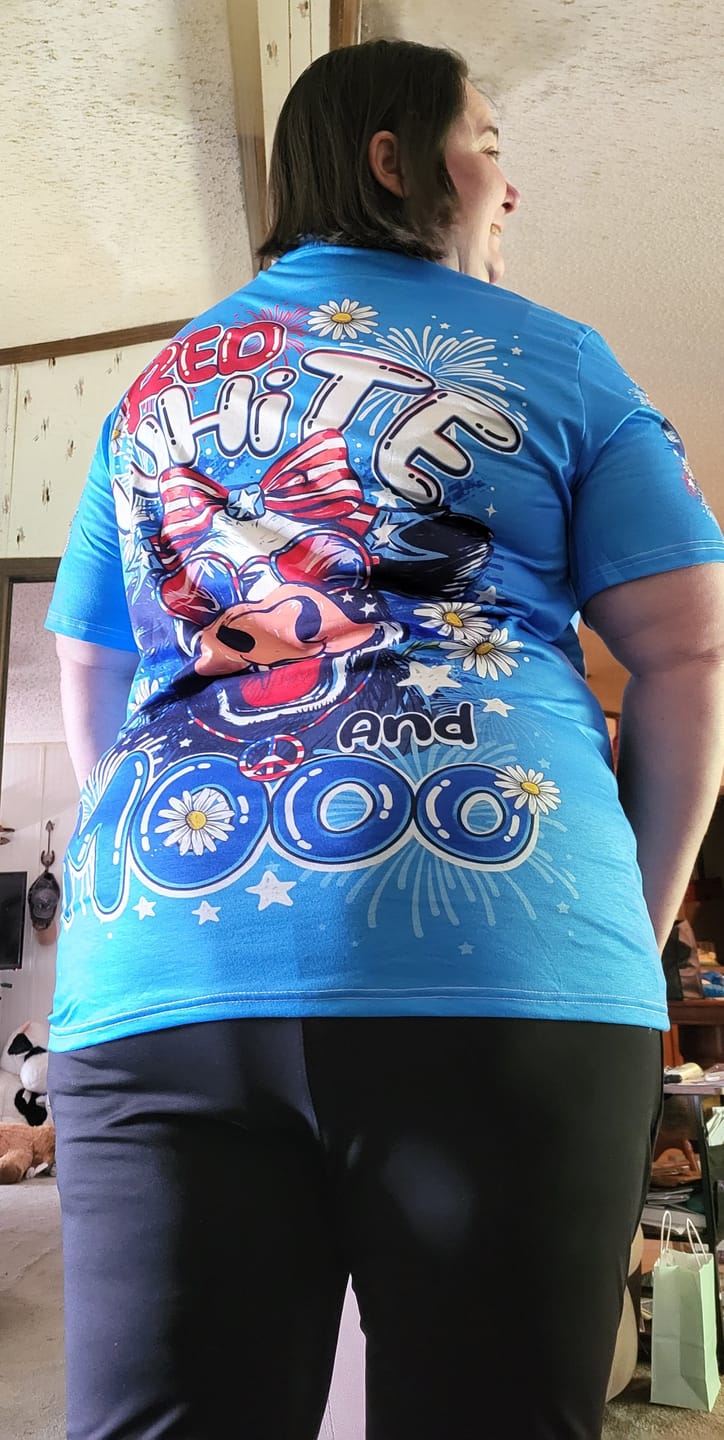 Customer photo review of RED WHITE AND MOOO COW ALL OVER PRINT - TY0506262