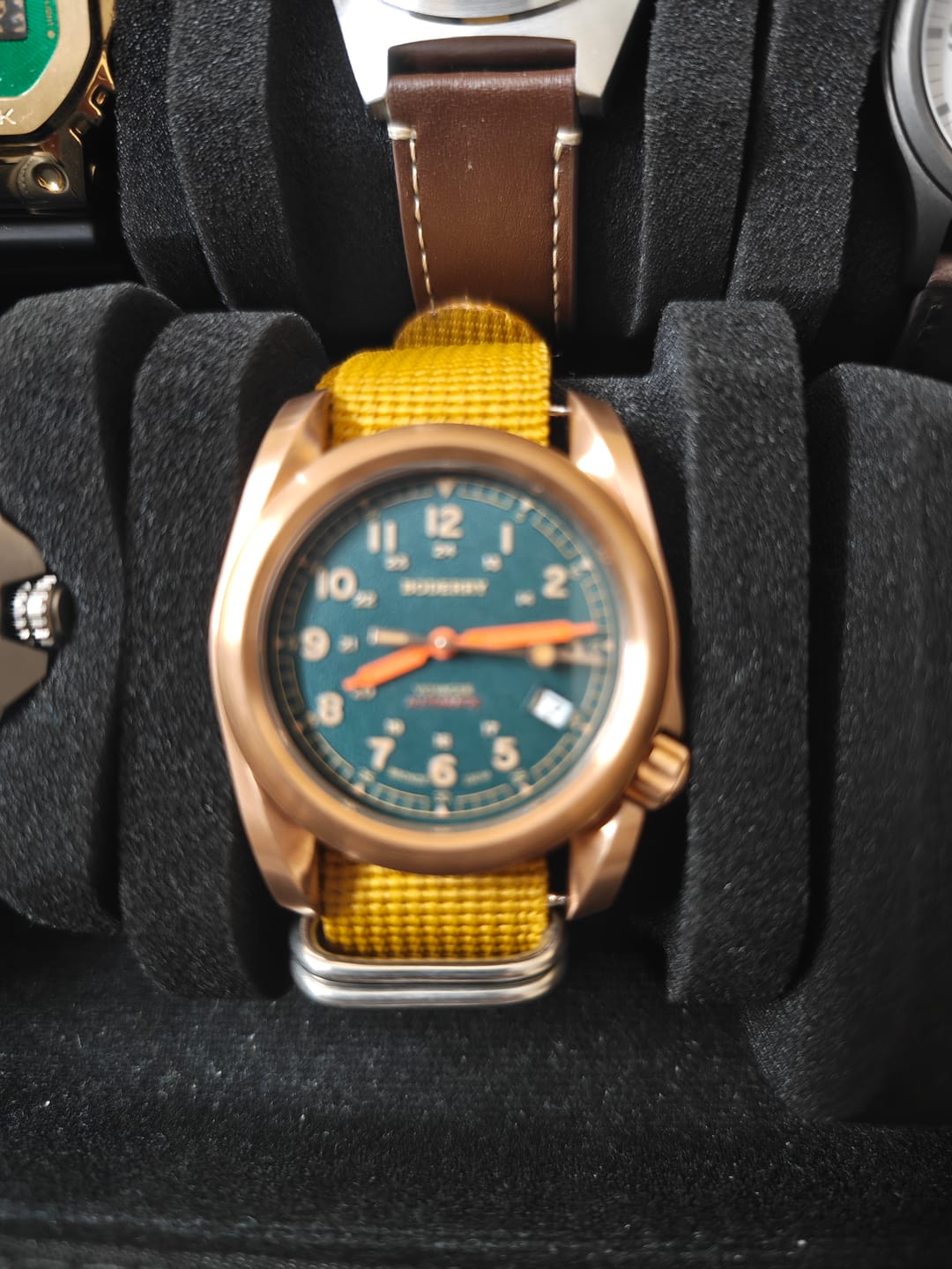 Customer photo review of VOYAGER - 100M Waterproof Bronze Automatic Field Watch | Sandstone Green