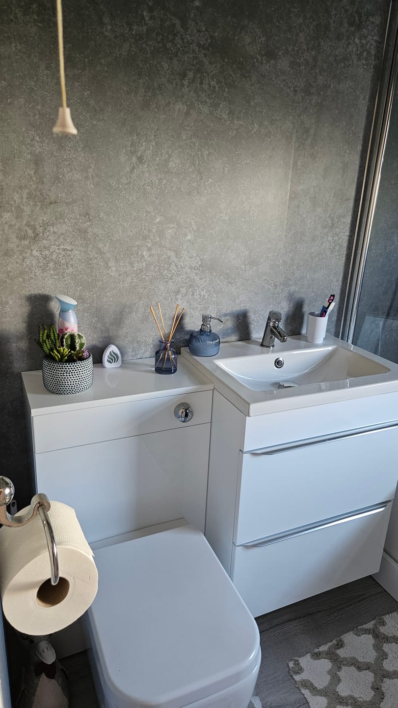 Customer photo review of Premium Grey Concrete Matt Shower Wall Panel - 1M x 2.4M