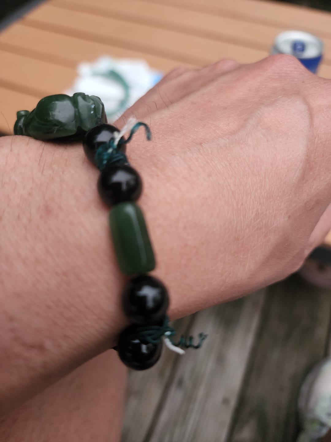 Customer photo review of Natural Green Jade Pixiu Black Obsidian Bead Rope Wealth Bracelet