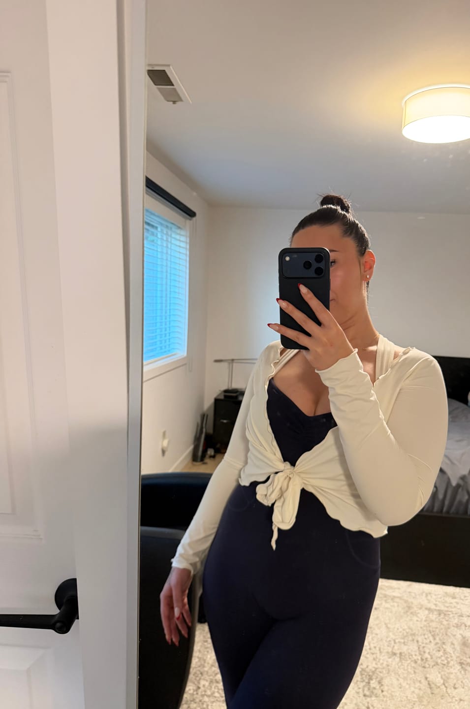 Customer photo review of The Sculpt Onesie Navy & Cream