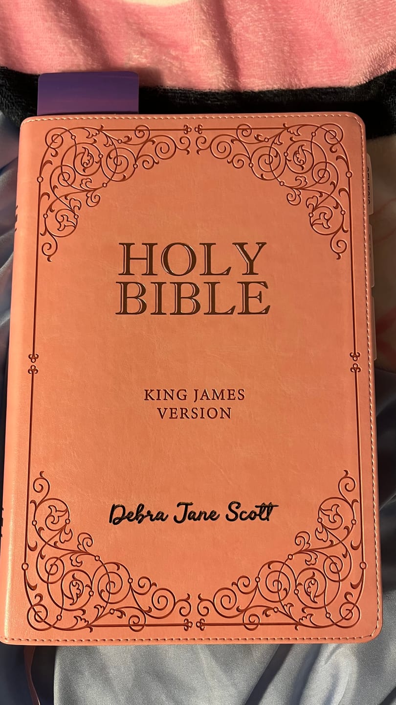 Customer photo review of Pink KJV Bible with Engraving and Tab Options