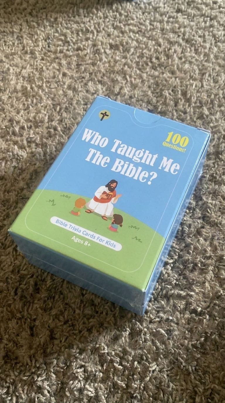 Customer photo review of Who Taught Me The Bible? Christian Family Game Cards (100+ Unique Questions)