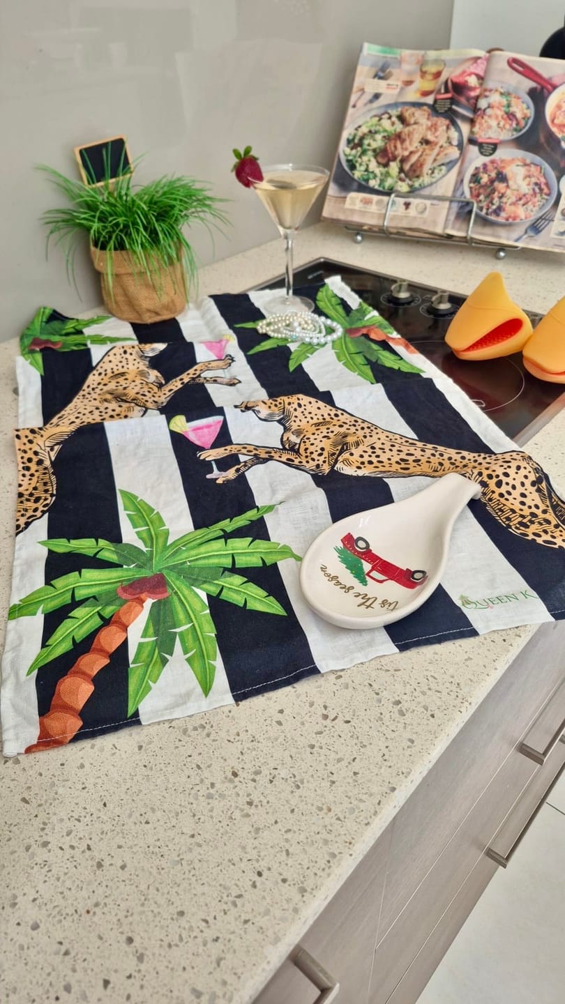 Customer photo review of Cocktail Cheetah Black & White Striped 100% Linen Tea Towel