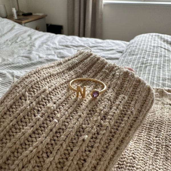 Customer photo review of Adjustable Initial  & Birthstone Ring