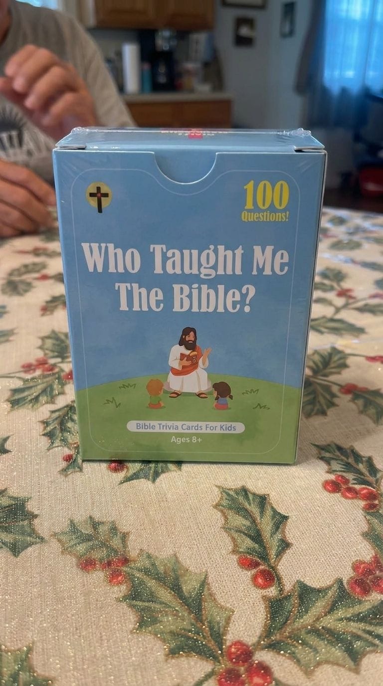 Customer photo review of Who Taught Me The Bible? Christian Family Game Cards (100+ Unique Questions)