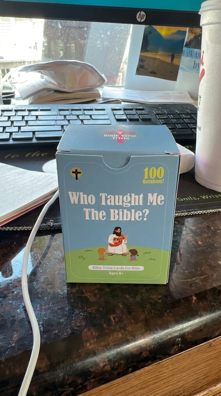Customer photo review of Who Taught Me The Bible? Christian Family Game Cards (100+ Unique Questions)