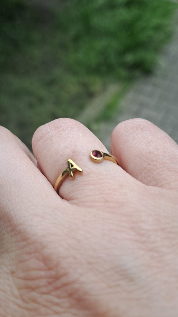 Customer photo review of Adjustable Initial  & Birthstone Ring