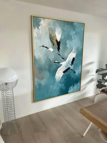Customer photo review of Mistbound Cranes-Blue Bird Painting