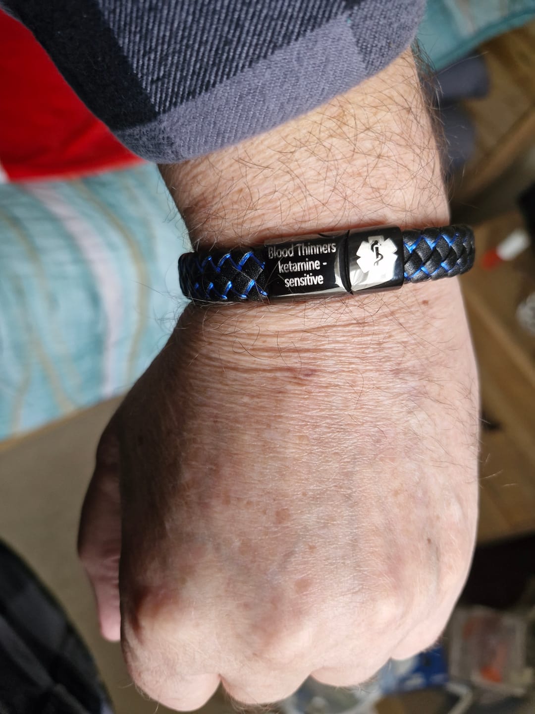 Customer photo review of SafeChic Braided Leather Medical ID Bracelet