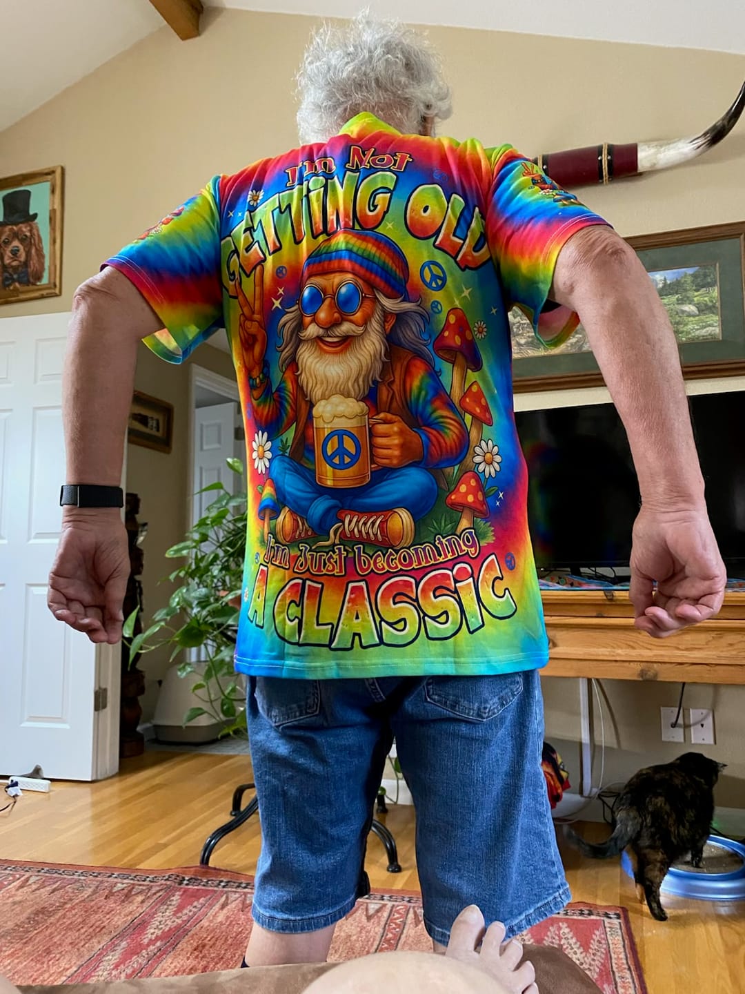 Customer photo review of I'M NOT GETTING OLD HIPPIE CAR TIE DYE ALL OVER PRINT - TYPQ2108251
