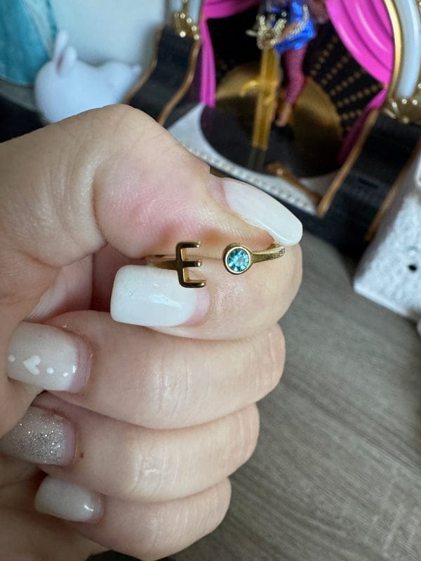 Customer photo review of Adjustable Initial  & Birthstone Ring