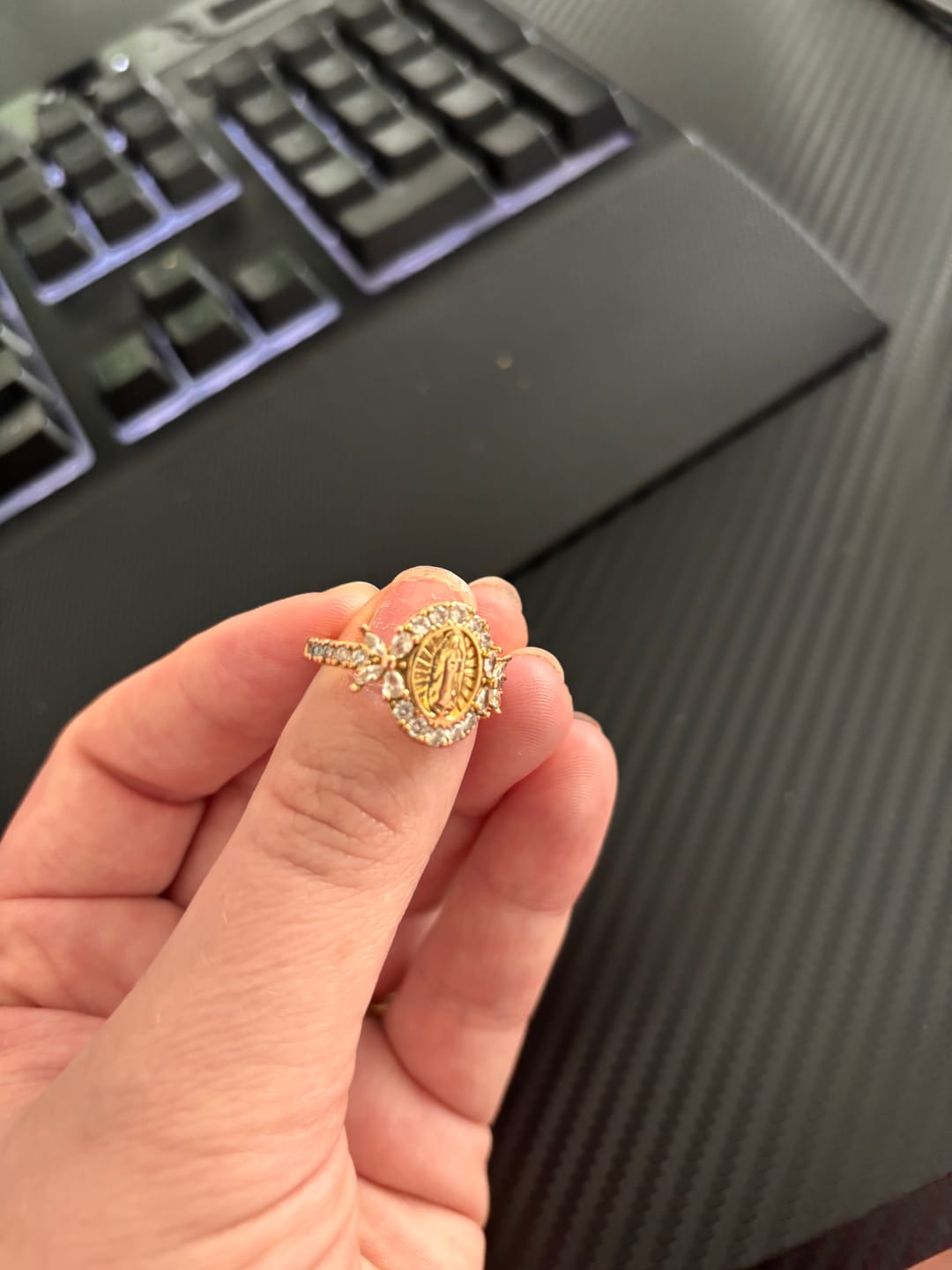 Customer photo review of FREE Today: Elegant Virgin Mary Emblem Ring: Sacred Detail for Daily Devotion