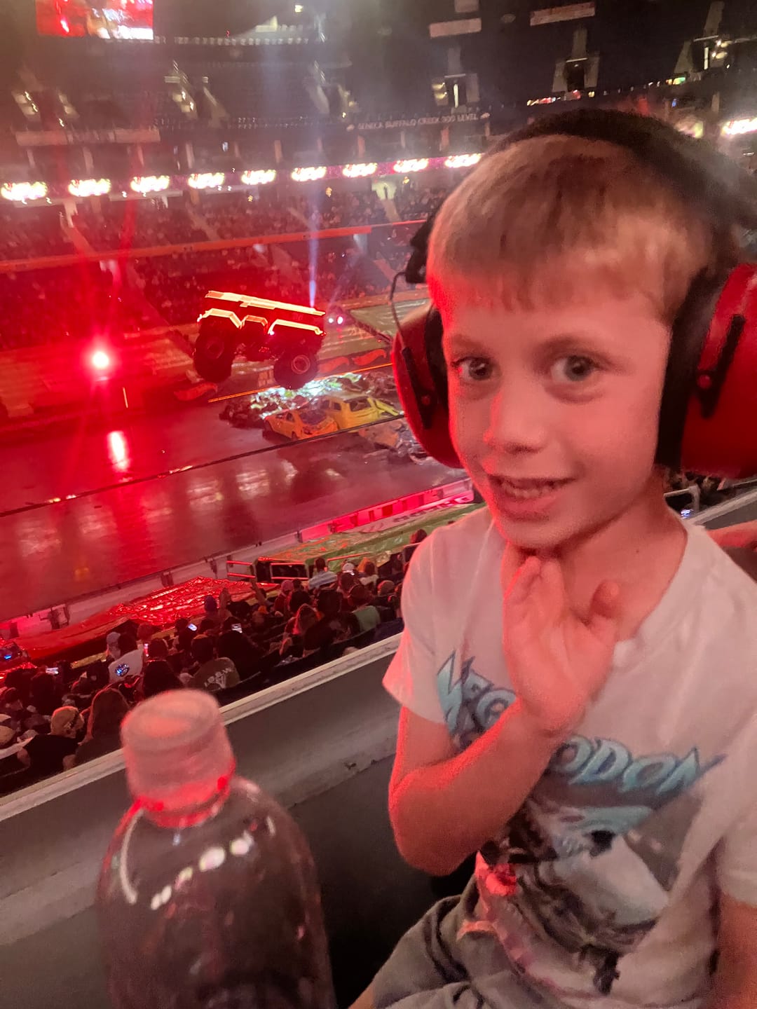 Customer photo review of Decibel Defense Safety Earmuffs in Red