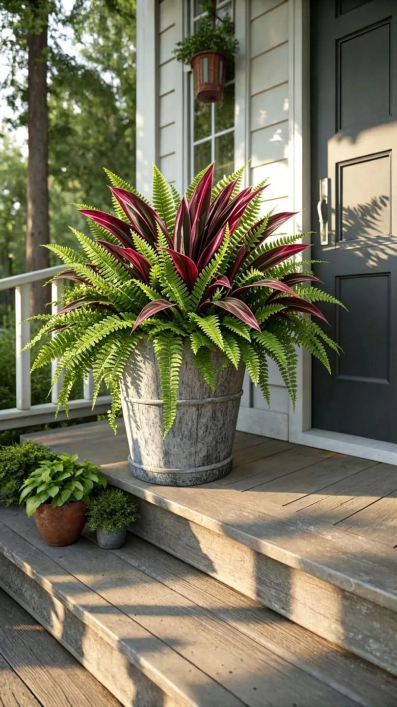 Customer photo review of 💥Summer Special🔥 48" Large UV-Resistant Artificial Fern & Red Dracaena Decorative Plants – Full, Lush & Fade-Resistant!