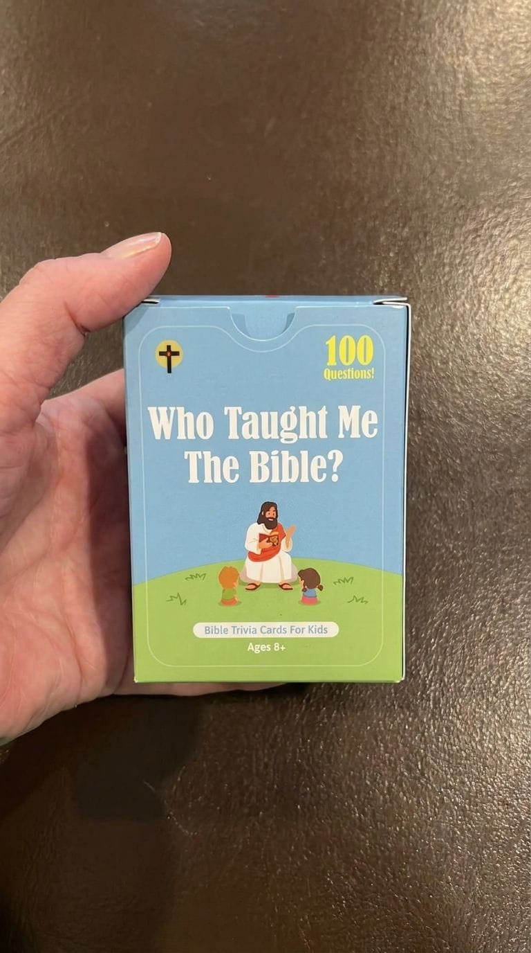 Customer photo review of Who Taught Me The Bible? Christian Family Game Cards (100+ Unique Questions)