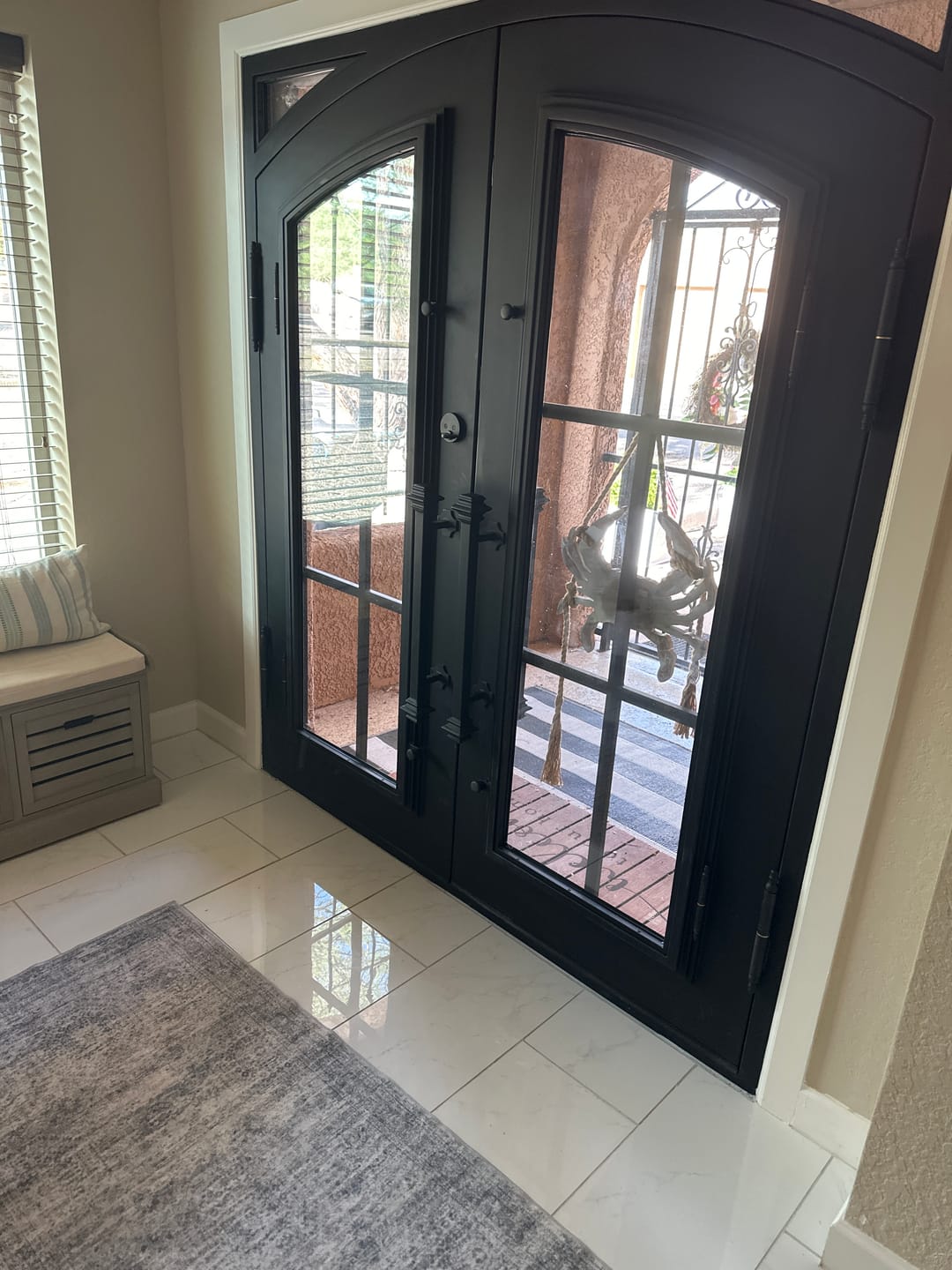 Customer photo review of Covington Model Double Front Entry Iron Door With Tempered Low E Clear Glass Dark Bronze Finish