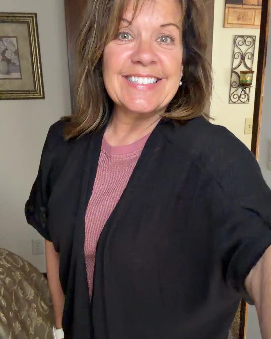 Customer photo review of Short-sleeved casual solid coat
