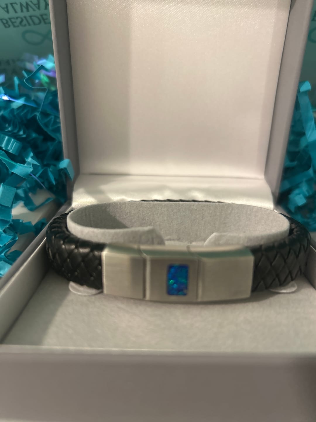 Customer photo review of Mens Leather/Stainless Steel Bracelet