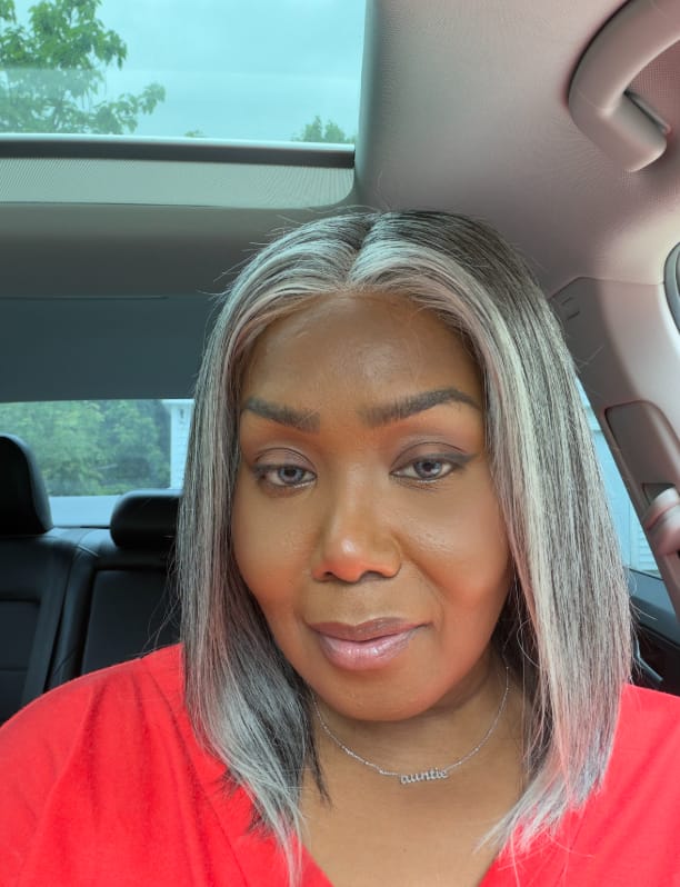 Customer photo review of Luvwin 5x5 Closure Salt & Pepper More Salt Highlight Front Glueless Straight Wig