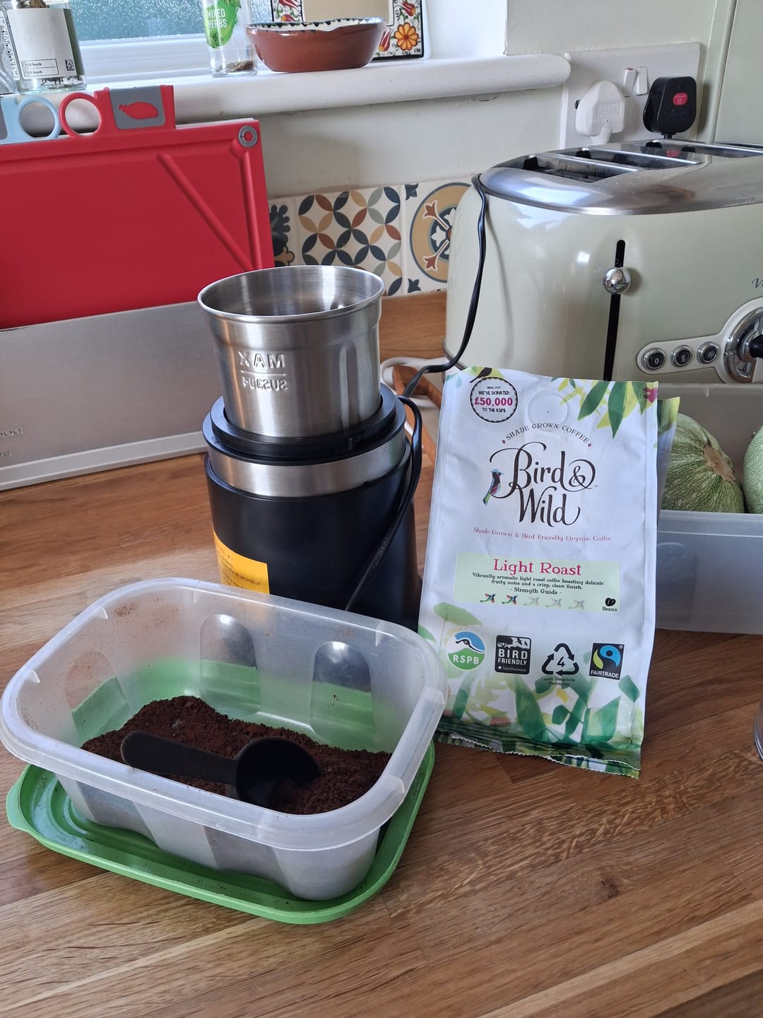 Customer photo review of Light Roast Fairtrade Organic Beans & Ground - 200g, 1kg